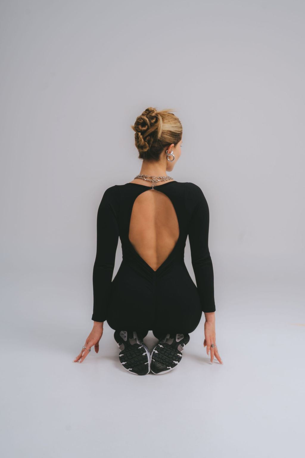 Essential Backless Long Sleeve Onesie – Black