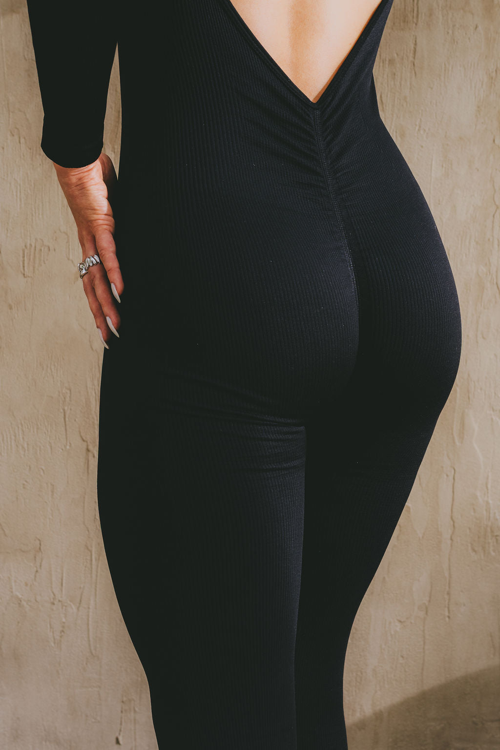 Essential Backless Long Sleeve Onesie – Black