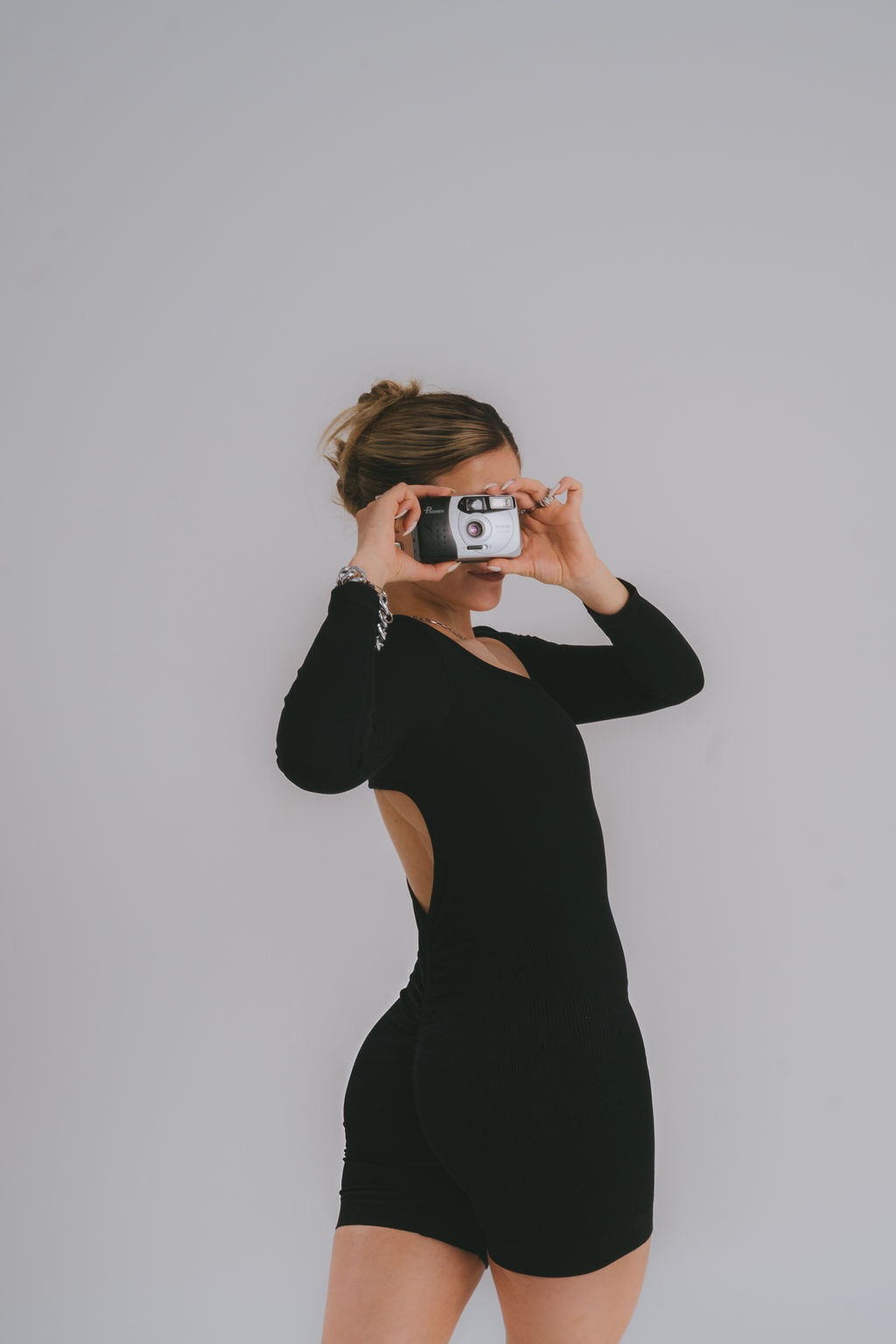 Essential Backless Long Sleeve Onesie – Black (Strap Detail)