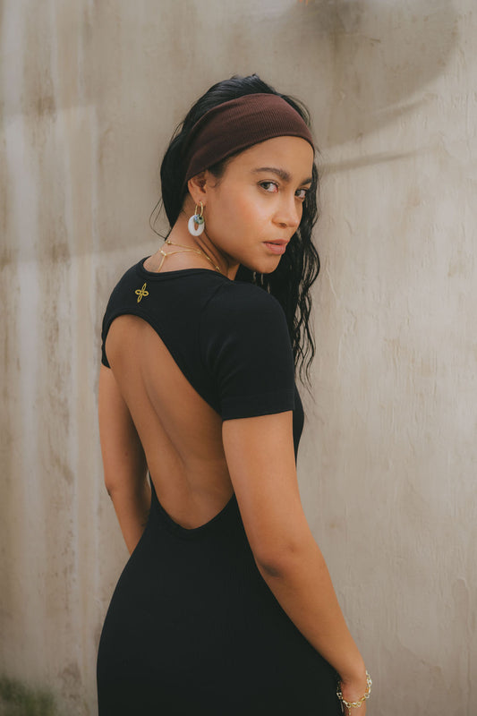 Essential Backless T-Shirt Onesie – Black