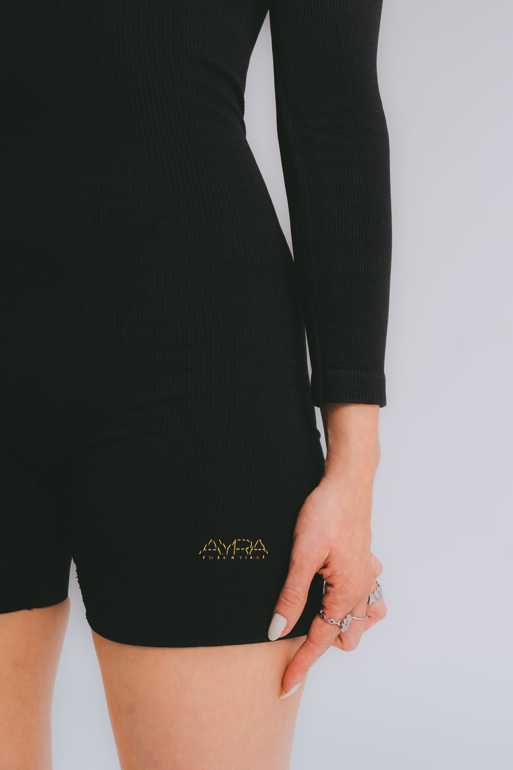 Essential Backless Long Sleeve Onesie – Black (Strap Detail)